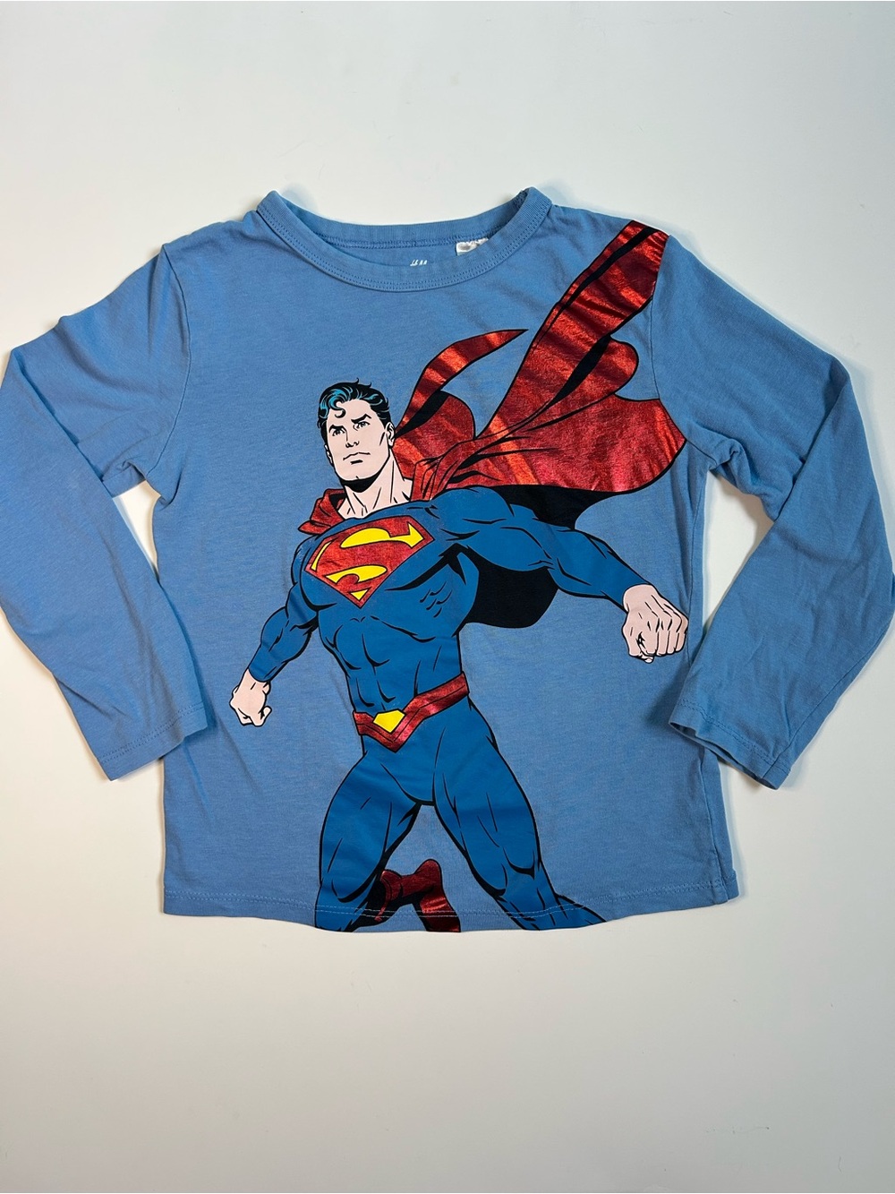 H&M Superman Metallic Graphic Blue Long Sleeve Kids T-Shirt - DC